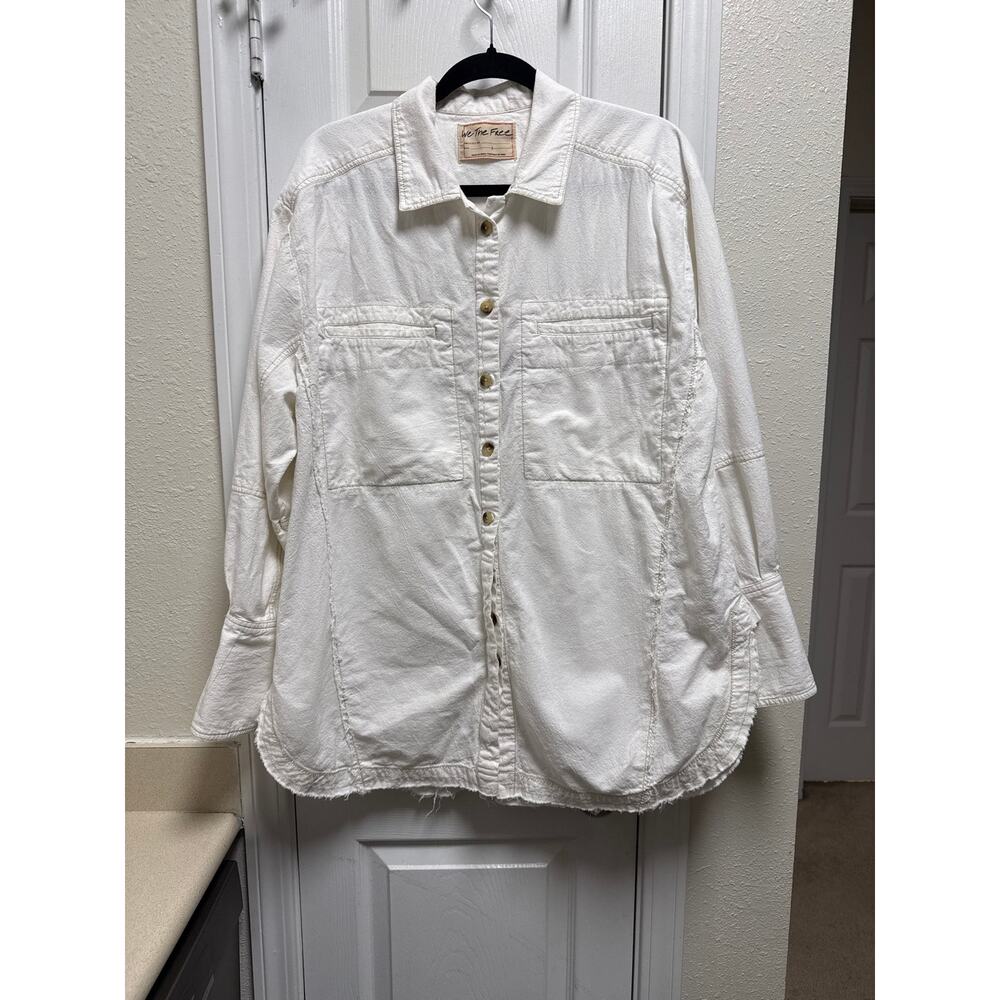 Free People We The Free White Denim Oversized Long Sleeve Button Down Size Lg - Picture 2 of 9